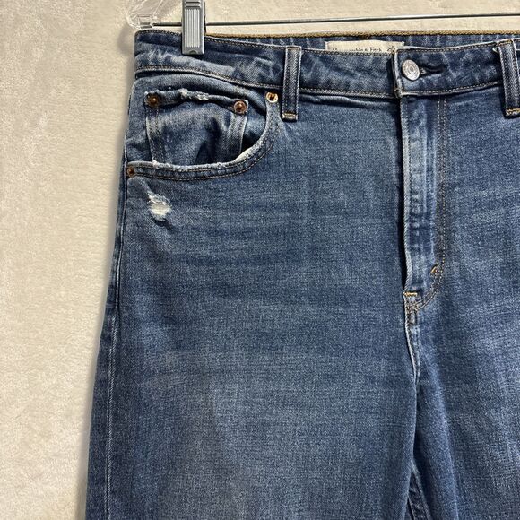 Abercrombie & Fitch The Mom High Rise Jeans Distressed Blue Denim Size 8 Stretch - Picture 2 of 12